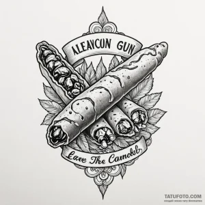A chicano lettering tattoo of "leave the gun.... - эскиз тату (№1750446350_1, 20.06.2025 19:05) — Tatufoto.com