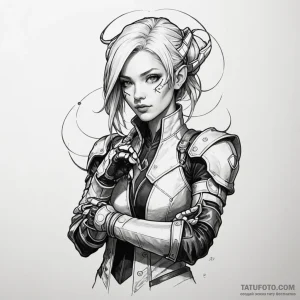 A neo-traditional portrait of vi from arcane,... - эскиз тату (№1750446438_0, 20.06.2025 19:07) — Tatufoto.com