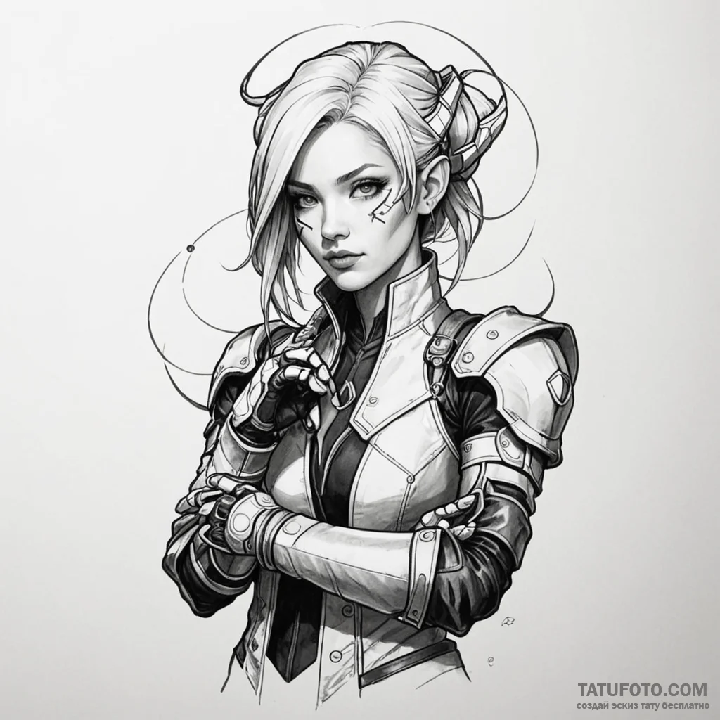 A neo-traditional portrait of vi from arcane,... - эскиз тату (№1750446438_0, 20.06.2025 19:07) — Tatufoto.com