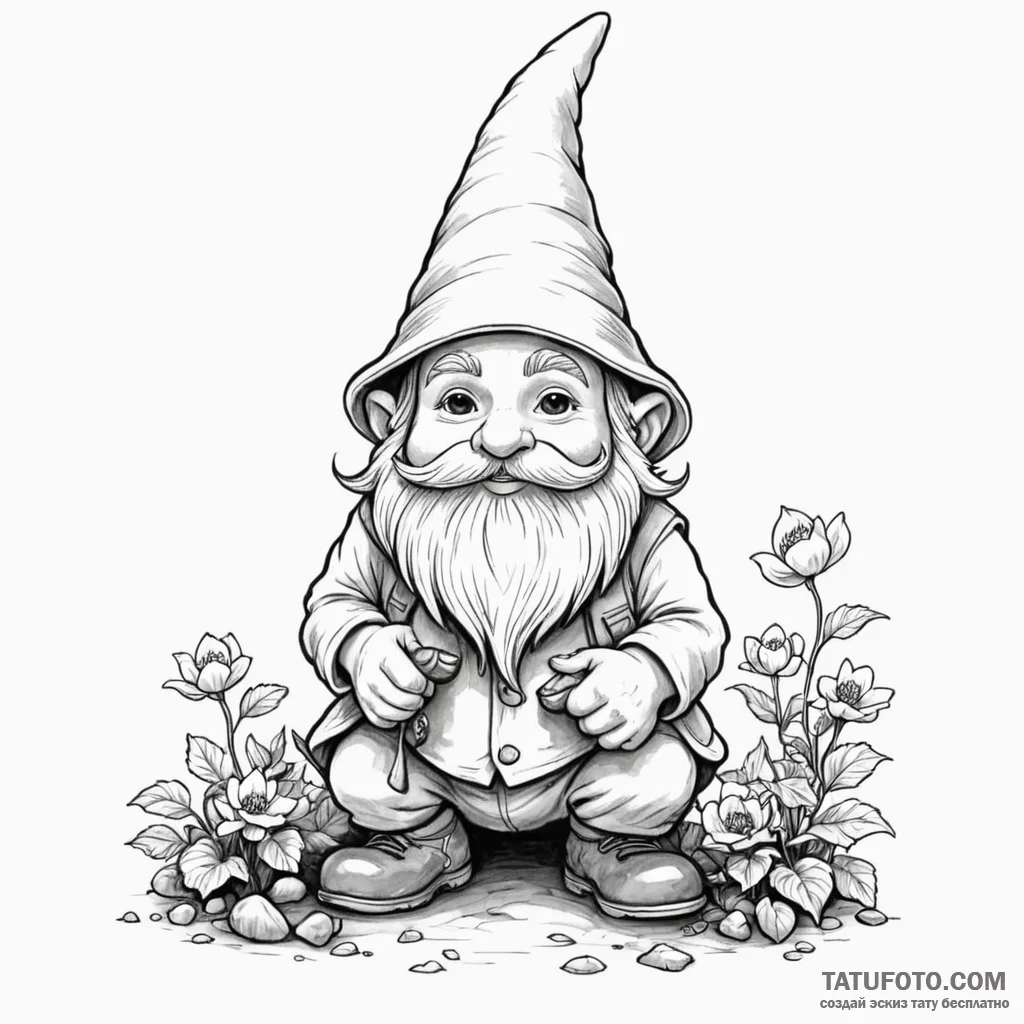 A sketch of the travelling garden gnome from... - эскиз тату (№1750446520_1, 20.06.2025 19:08) — Tatufoto.com