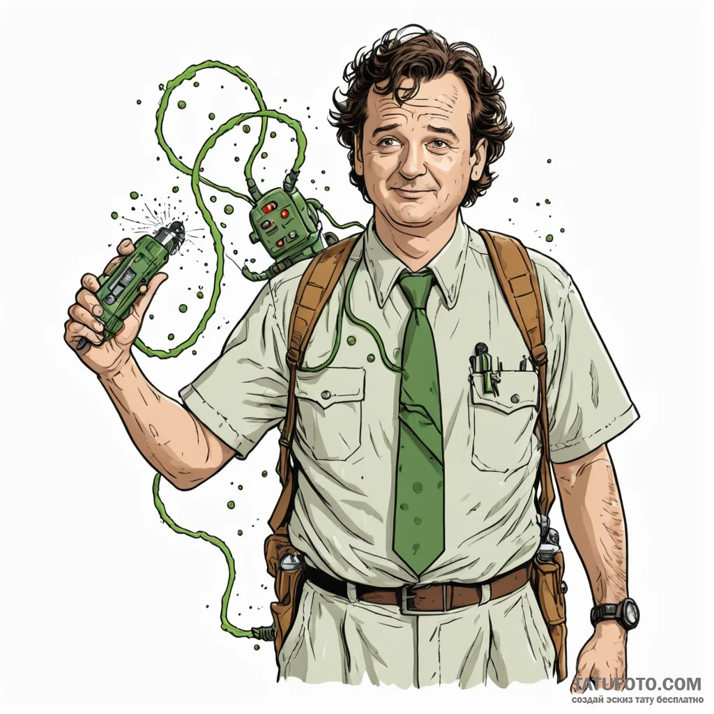A graphic novel panel of bill murray as dr. p... - эскиз тату (№1750447167_0, 20.06.2025 19:19) — Tatufoto.com