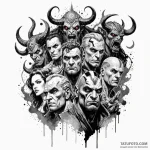 A trash polka composition of the old gods vs…. — эскиз тату (№1750447979_0, 20.06.2025 19:32) — Tatufoto.com