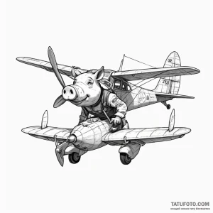 A graphic novel panel of porco rosso, the pig... - эскиз тату (№1750448141_0, 20.06.2025 19:35) — Tatufoto.com