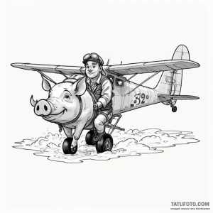 A graphic novel panel of porco rosso, the pig... - эскиз тату (№1750448141_1, 20.06.2025 19:35) — Tatufoto.com