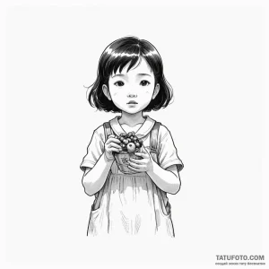 A sketch of the little girl setsuko from grav... - эскиз тату (№1750448809_1, 20.06.2025 19:46) — Tatufoto.com