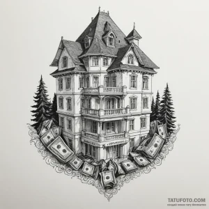 бумажный дом (money heist / la casa de papel) - эскиз тату (№1750448969_0, 20.06.2025 19:49) — Tatufoto.com