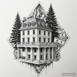 бумажный дом (money heist / la casa de papel) - эскиз тату (№1750448969_1, 20.06.2025 19:49) — Tatufoto.com