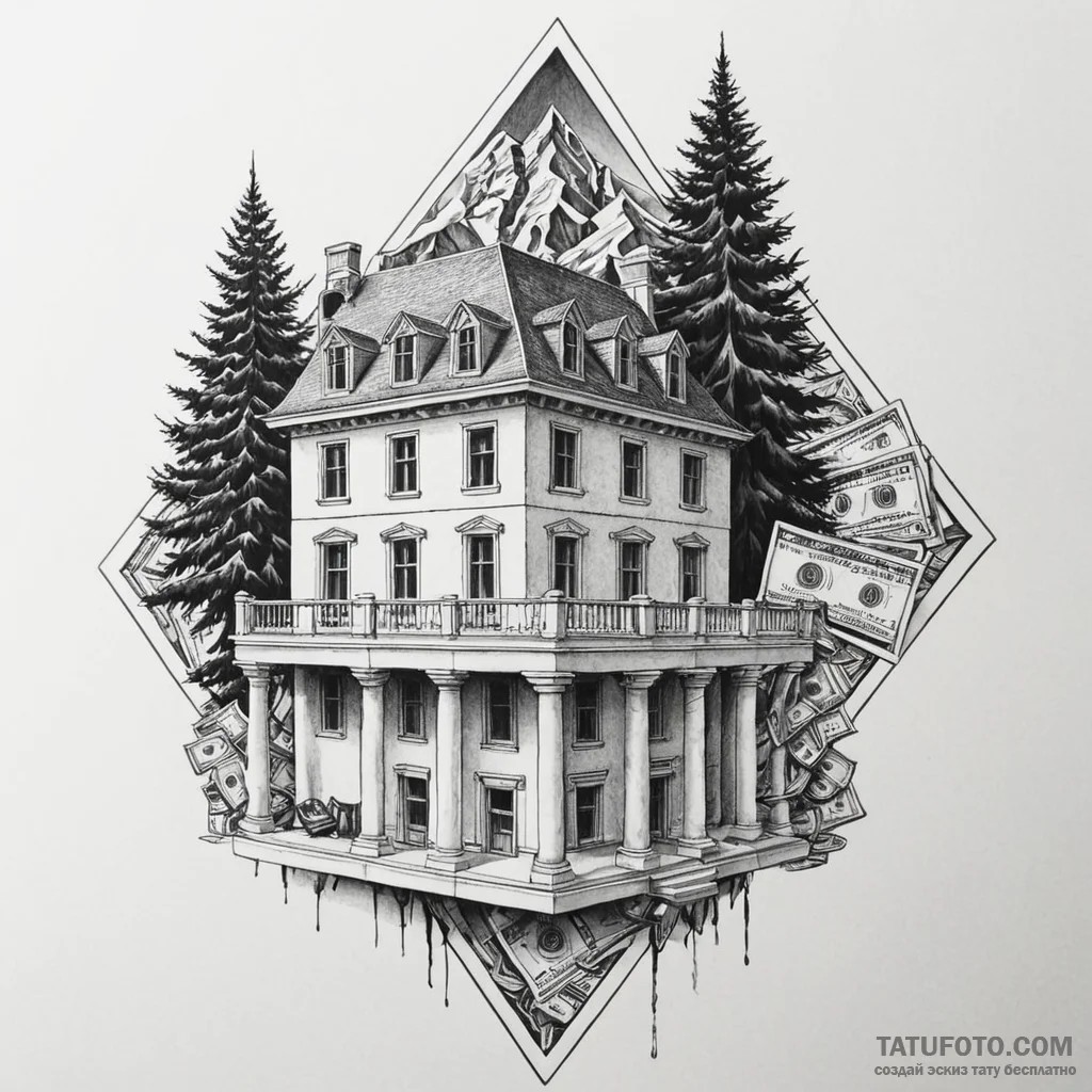 бумажный дом (money heist / la casa de papel) - эскиз тату (№1750448969_1, 20.06.2025 19:49) — Tatufoto.com