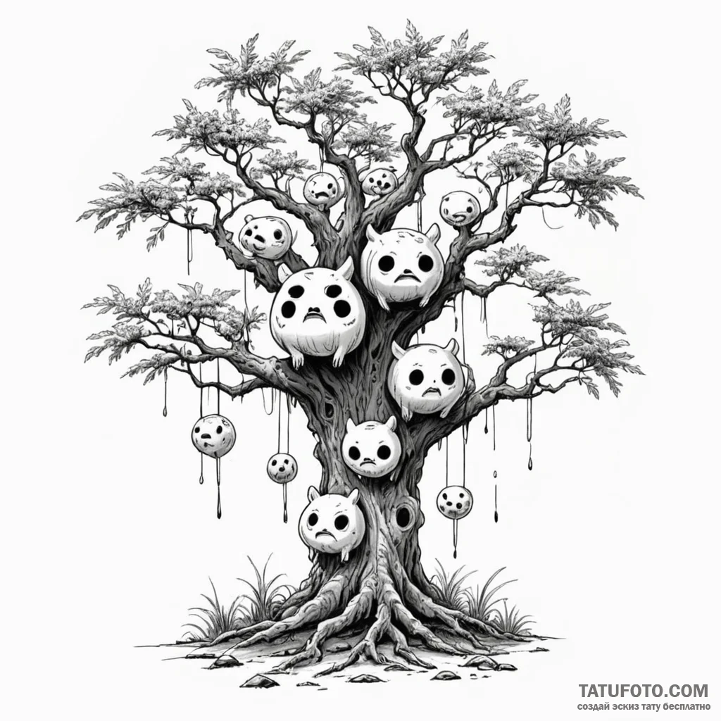 A sketch of the kodama (tree spirits) from pr... - эскиз тату (№1750449772_1, 20.06.2025 20:02) — Tatufoto.com