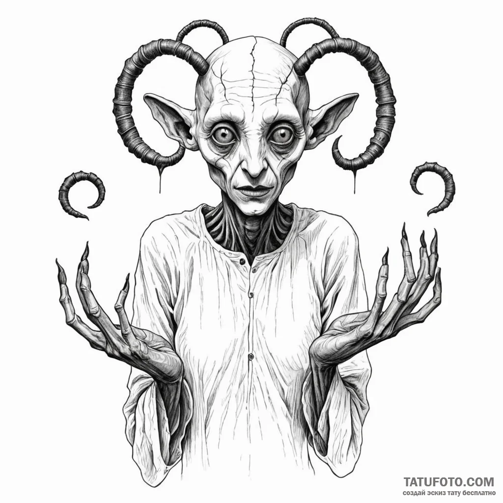 A sketch of the creature from pan's labyrinth... - эскиз тату (№1750450839_1, 20.06.2025 20:20) — Tatufoto.com