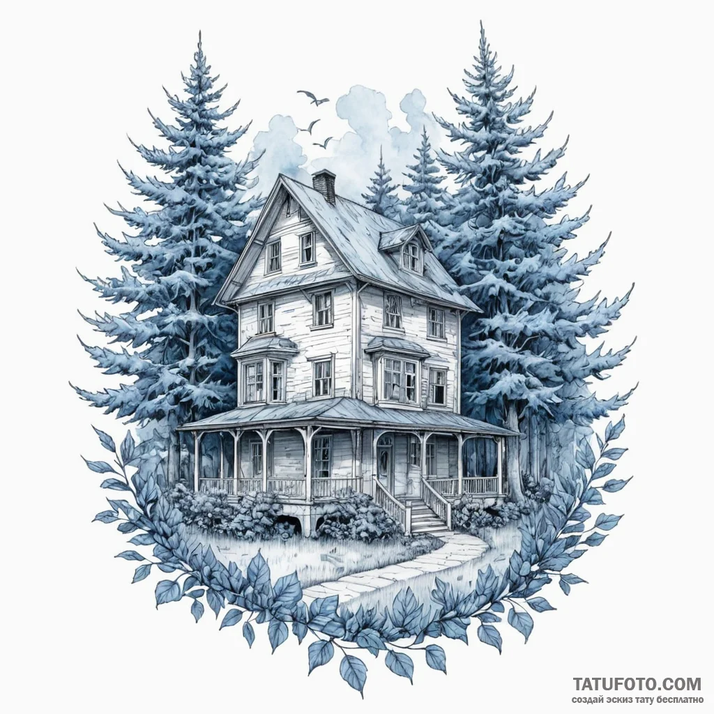 A sketch of the house of blue leaves, before... - эскиз тату (№1750451477_0, 20.06.2025 20:31) — Tatufoto.com