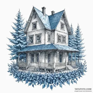 A sketch of the house of blue leaves, before... - эскиз тату (№1750451477_1, 20.06.2025 20:31) — Tatufoto.com