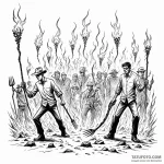 A graphic novel panel of a mob with torches a… — эскиз тату (№1750451637_0, 20.06.2025 20:33) — Tatufoto.com