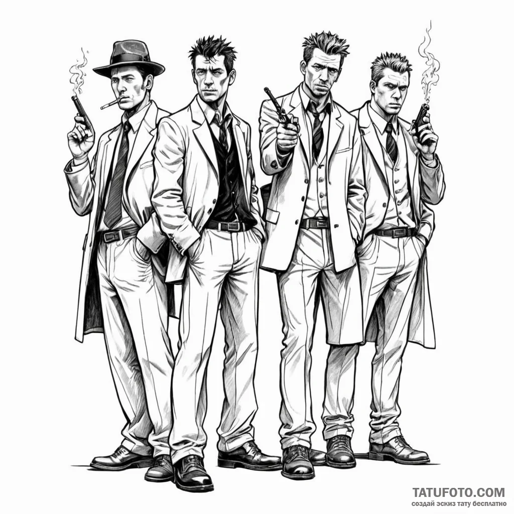A sketch of the main characters from lock, st... - эскиз тату (№1750452442_1, 20.06.2025 20:47) — Tatufoto.com