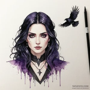 A watercolor sketch of anya chalotra as yenne... - эскиз тату (№1750452522_0, 20.06.2025 20:48) — Tatufoto.com