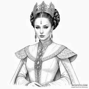 50. a sketch of queen amidala in her royal at... - эскиз тату (№1750452610_0, 20.06.2025 20:50) — Tatufoto.com