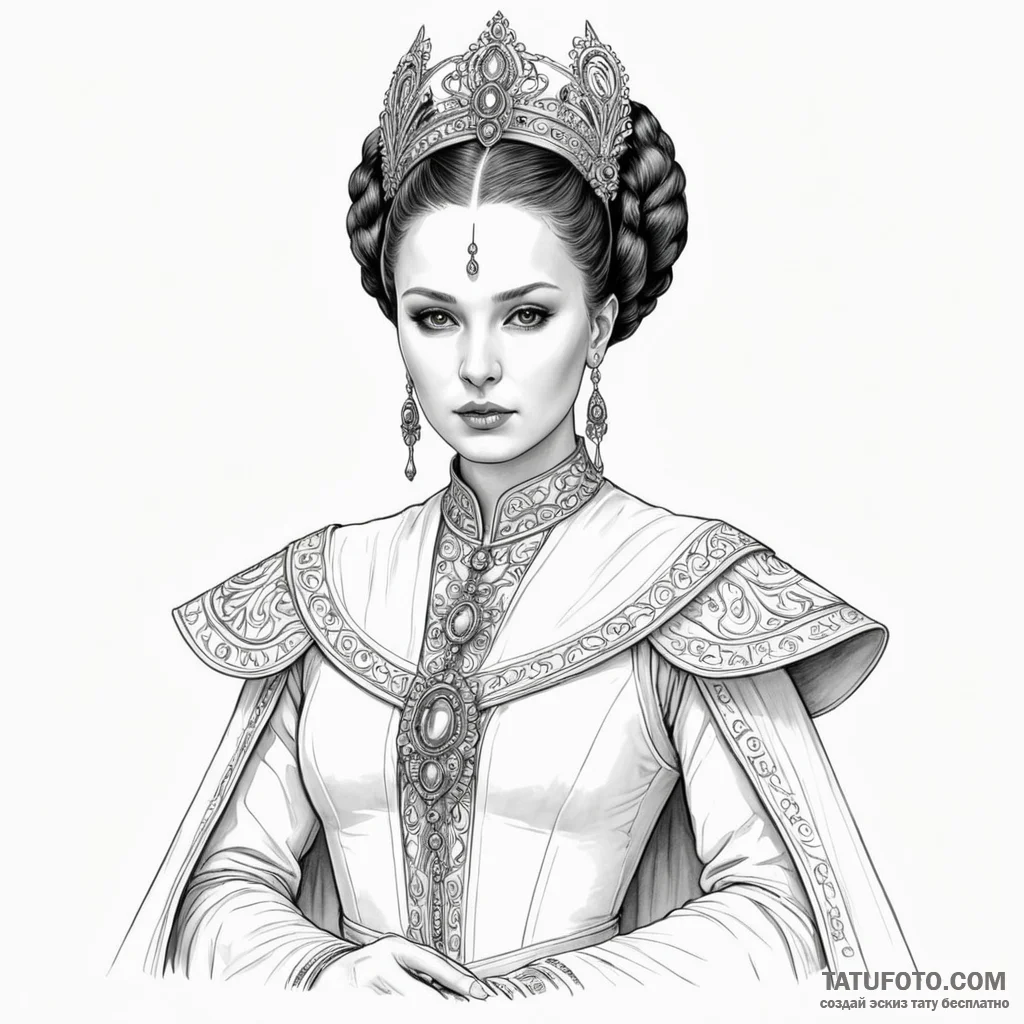 50. a sketch of queen amidala in her royal at... - эскиз тату (№1750452610_0, 20.06.2025 20:50) — Tatufoto.com