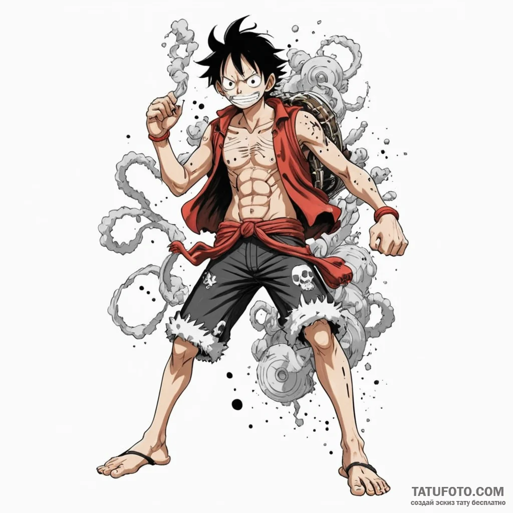 A trash polka composition of monkey d. luffy... - эскиз тату (№1750453338_1, 20.06.2025 21:02) — Tatufoto.com