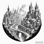 A watercolor sketch of the city of piltover v… — эскиз тату (№1750454220_0, 20.06.2025 21:17) — Tatufoto.com