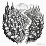 A watercolor sketch of the city of piltover v… — эскиз тату (№1750454220_1, 20.06.2025 21:17) — Tatufoto.com