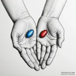 A dotwork tattoo of the red pill and the blue… — эскиз тату (№1750455197_0, 20.06.2025 21:33) — Tatufoto.com