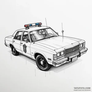 A tattoo of the "spinner" police car, detaile... - эскиз тату (№1750457151_0, 20.06.2025 22:05) — Tatufoto.com