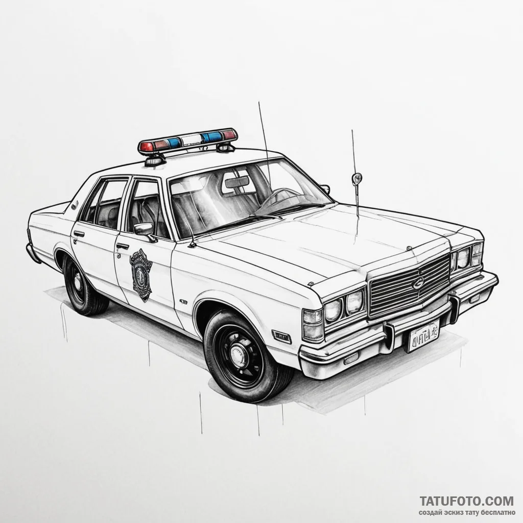 A tattoo of the "spinner" police car, detaile... - эскиз тату (№1750457151_0, 20.06.2025 22:05) — Tatufoto.com