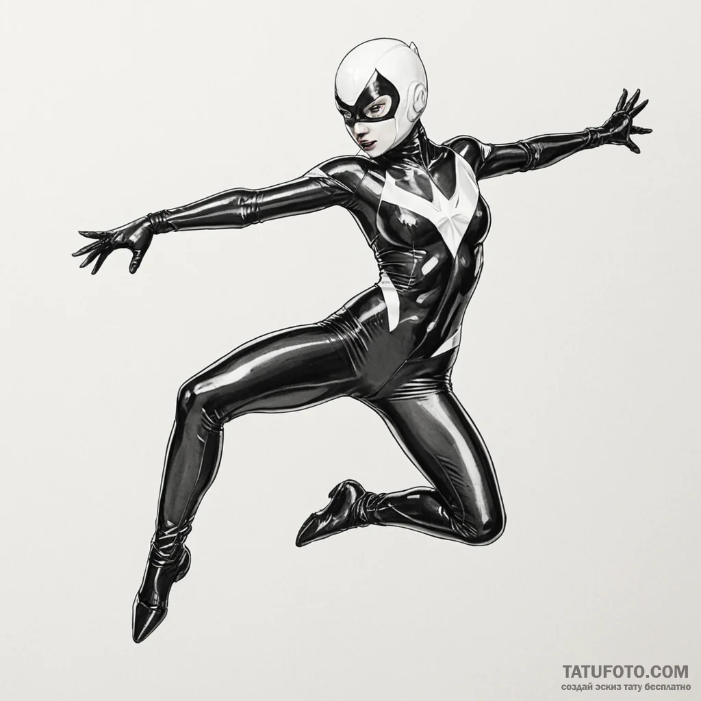 A sketch of trinity in her iconic latex suit,... - эскиз тату (№1750458842_0, 20.06.2025 22:34) — Tatufoto.com