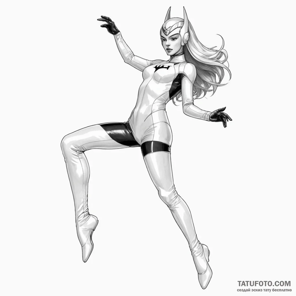 A sketch of trinity in her iconic latex suit,... - эскиз тату (№1750458842_1, 20.06.2025 22:34) — Tatufoto.com