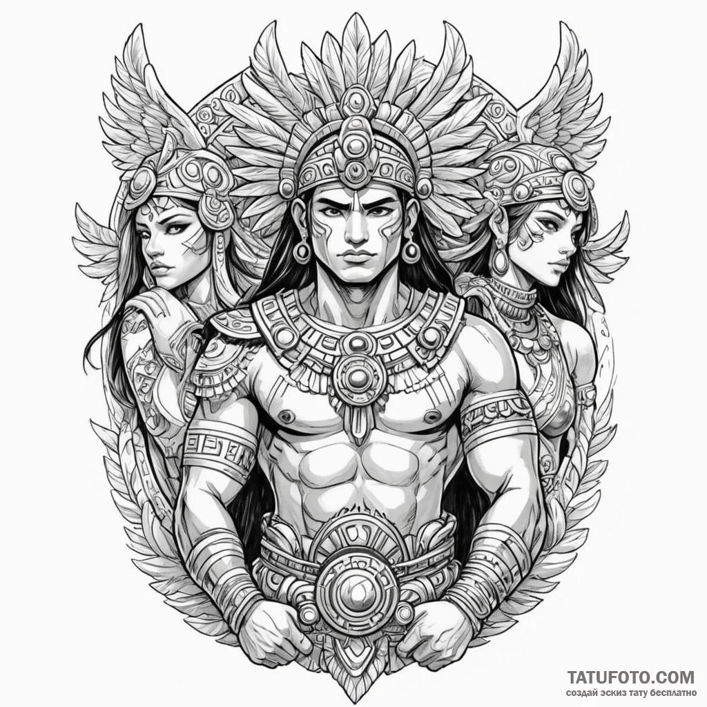 A graphic novel panel of the "aztec dubstep"... - эскиз тату (№1750459576_0, 20.06.2025 22:46) — Tatufoto.com