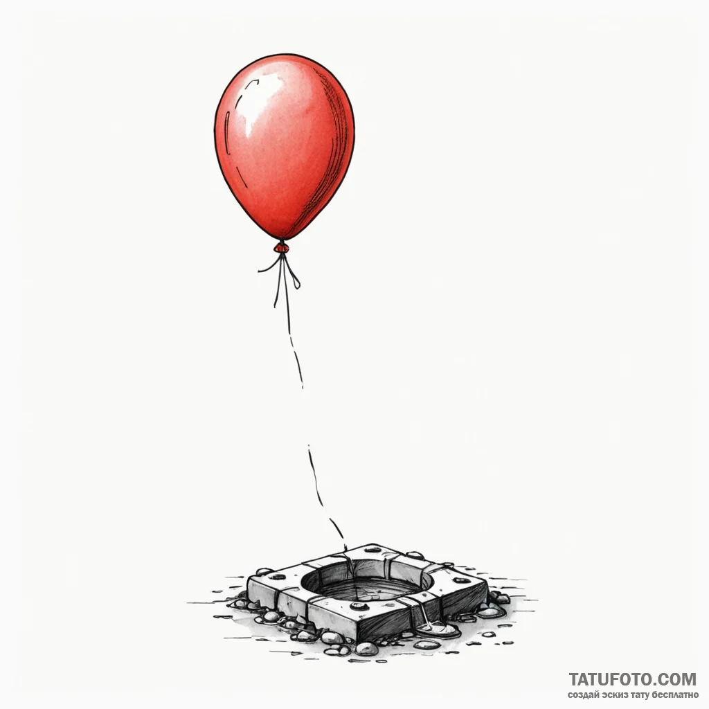 A minimalist tattoo of a single red balloon t... - эскиз тату (№1750460485_0, 20.06.2025 23:01) — Tatufoto.com