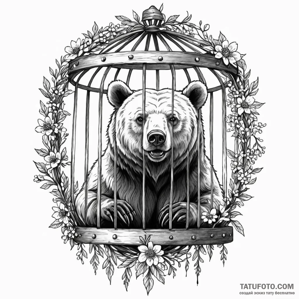 A neo-traditional tattoo of the bear in the c... - эскиз тату (№1750460573_0, 20.06.2025 23:02) — Tatufoto.com