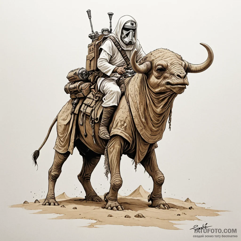 A sketch of a tusken raider (sand person) on... - эскиз тату (№1750460661_0, 20.06.2025 23:04) — Tatufoto.com