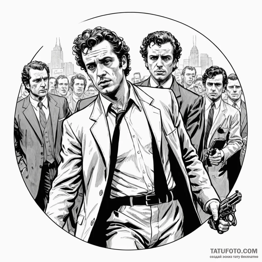 A graphic novel panel of the assassination of... - эскиз тату (№1750460742_1, 20.06.2025 23:05) — Tatufoto.com