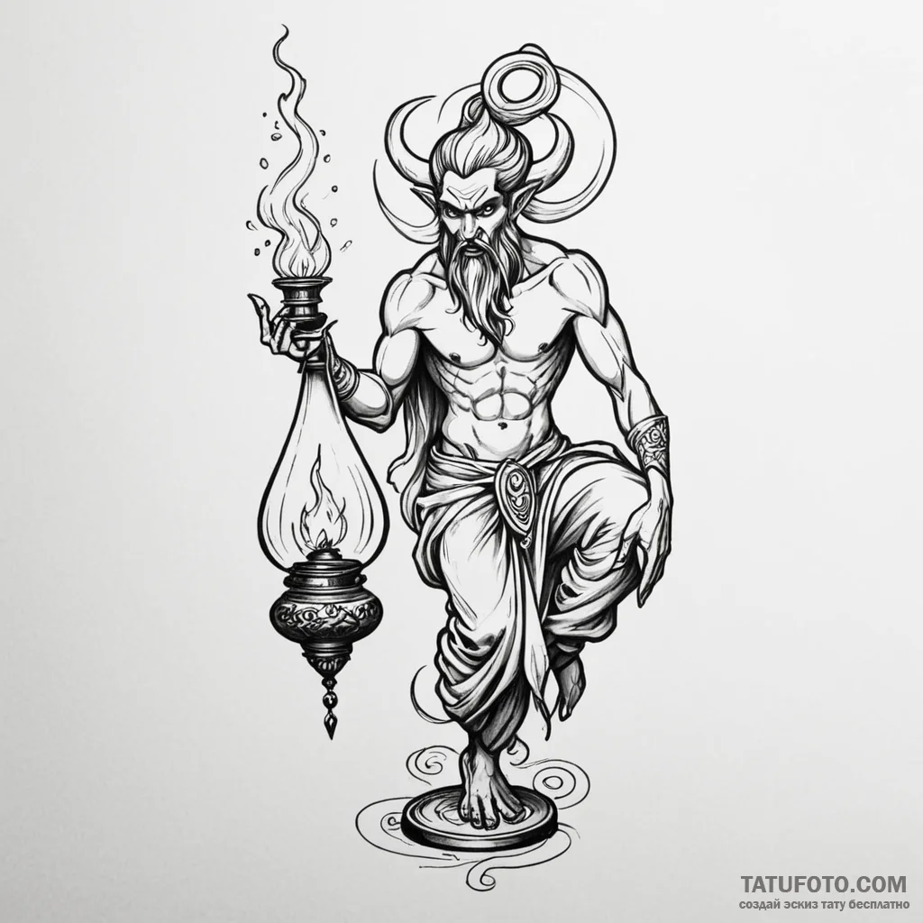 A neo-traditional tattoo of a djinn emerging... - эскиз тату (№1750463335_0, 20.06.2025 23:48) — Tatufoto.com