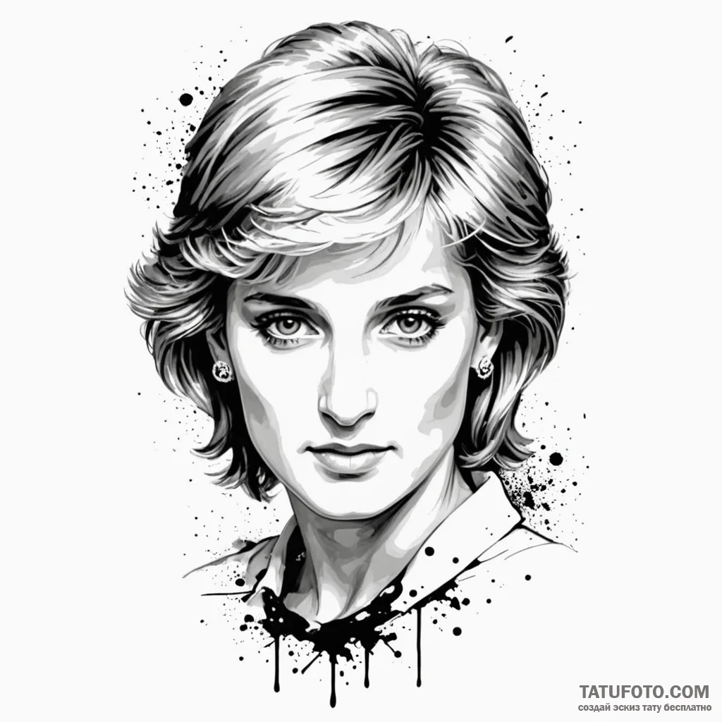 A trash polka tattoo of princess diana, beaut... - эскиз тату (№1750463754_0, 20.06.2025 23:55) — Tatufoto.com