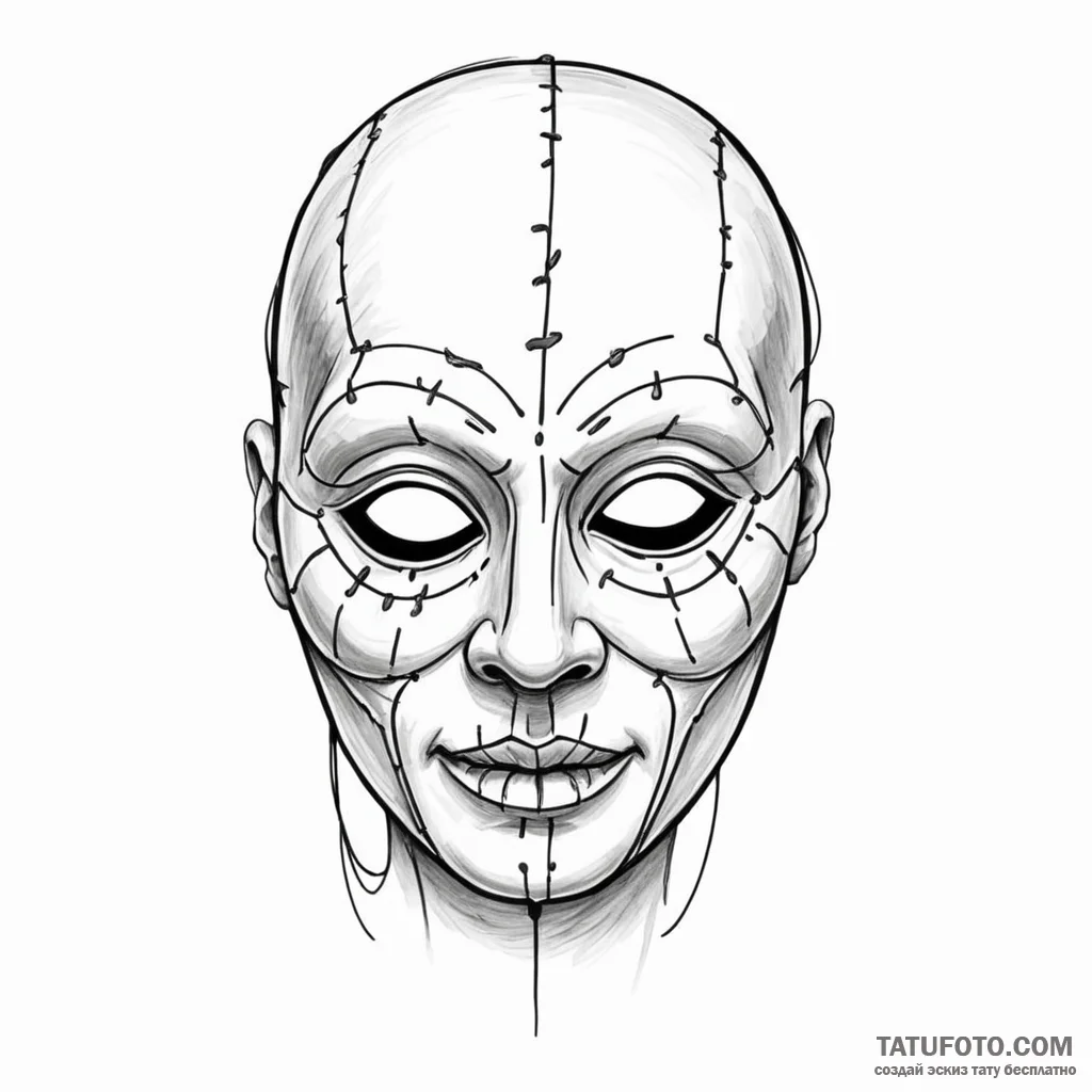 A sketch of a "gimp" mask, isolated on white, - эскиз тату (№1750465653_0, 21.06.2025 00:27) — Tatufoto.com