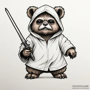 Neo-traditional tattoo of an ewok, fierce but... - эскиз тату (№1750466849_0, 21.06.2025 00:47) — Tatufoto.com