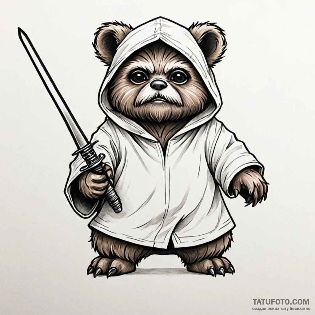 Neo-traditional tattoo of an ewok, fierce but... - эскиз тату (№1750466849_0, 21.06.2025 00:47) — Tatufoto.com