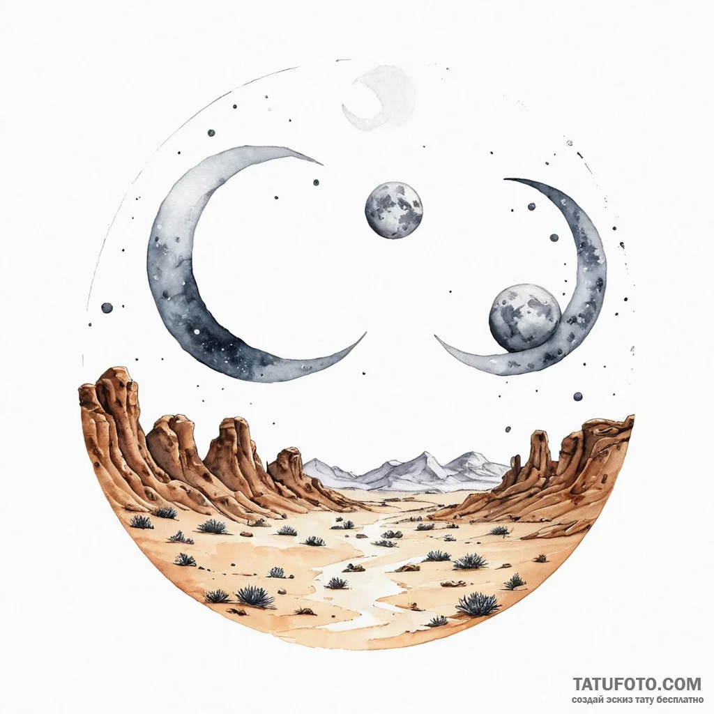 Watercolor sketch of the twin moons of arraki... - эскиз тату (№1750468548_1, 21.06.2025 01:15) — Tatufoto.com
