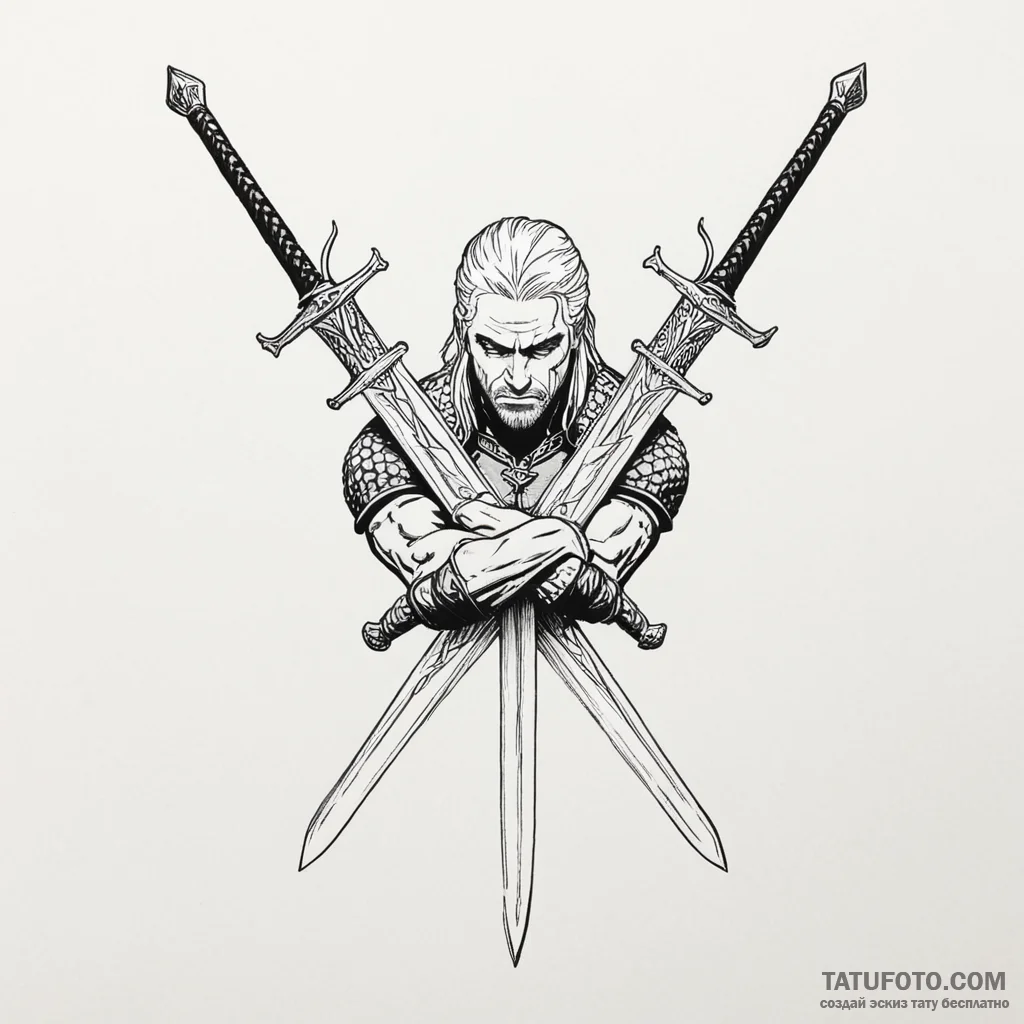 A linework tattoo of geralt's two swords, ste... - эскиз тату (№1750472120_1, 21.06.2025 02:15) — Tatufoto.com