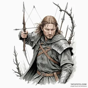 A graphic novel panel of boromir's last stand... - эскиз тату (№1750473128_1, 21.06.2025 02:32) — Tatufoto.com