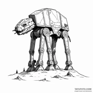 A graphic tattoo of an at-at walker, minimali... - эскиз тату (№1750473204_0, 21.06.2025 02:33) — Tatufoto.com