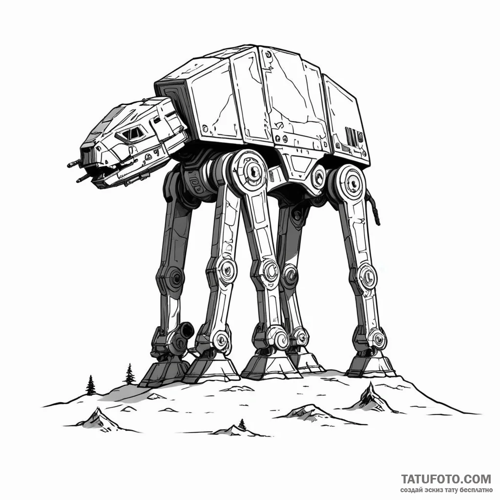 A graphic tattoo of an at-at walker, minimali... - эскиз тату (№1750473204_0, 21.06.2025 02:33) — Tatufoto.com