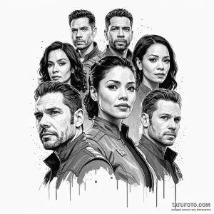 A sketch of the main characters from the expa... - эскиз тату (№1750473278_1, 21.06.2025 02:34) — Tatufoto.com