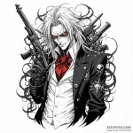 A trash polka tattoo of alucard from hellsing… — эскиз тату (№1750474132_1, 21.06.2025 02:48) — Tatufoto.com