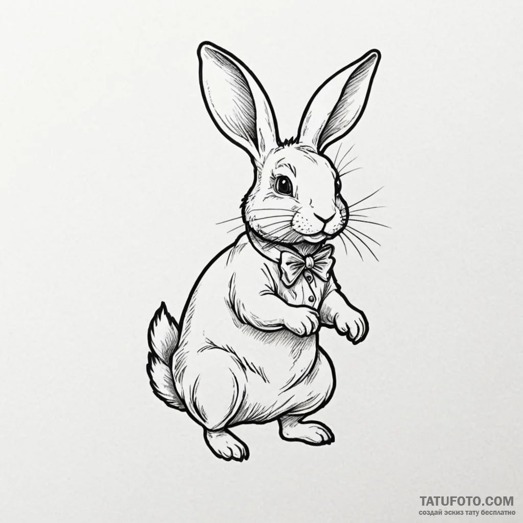 Linework tattoo design of the white rabbit, m... - эскиз тату (№1750475133_0, 21.06.2025 03:05) — Tatufoto.com
