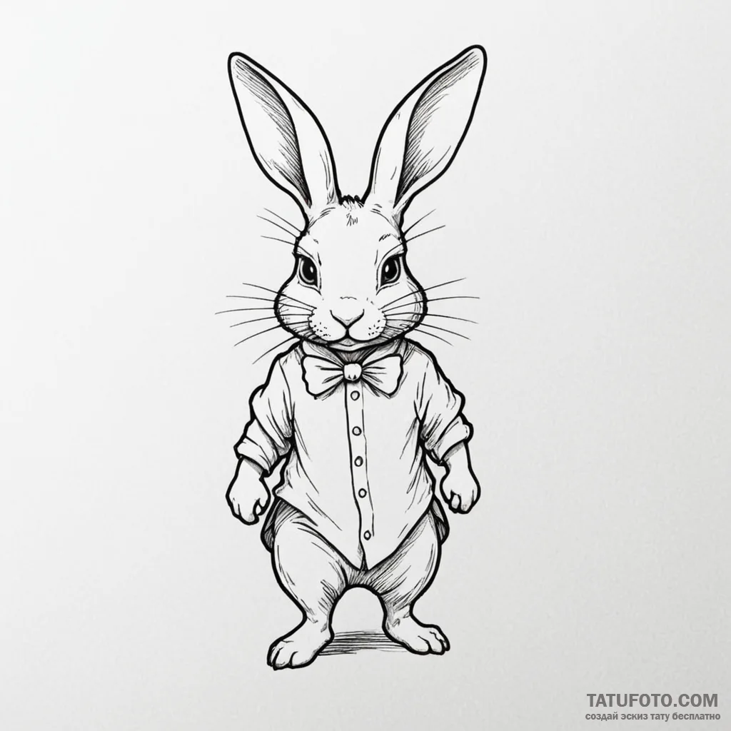 Linework tattoo design of the white rabbit, m... - эскиз тату (№1750475133_1, 21.06.2025 03:05) — Tatufoto.com