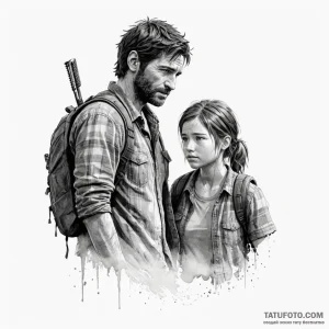 A watercolor sketch of ellie and joel from th... - эскиз тату (№1750476987_1, 21.06.2025 03:36) — Tatufoto.com