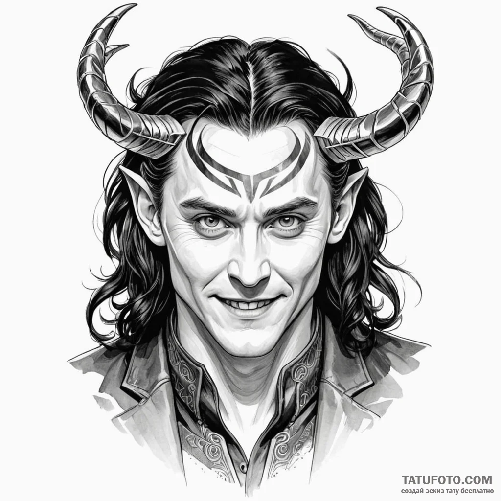 A graphic novel style portrait of loki, the n... - эскиз тату (№1750505032_0, 21.06.2025 11:23) — Tatufoto.com